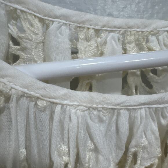 MADEWELL Embroidered Shirred Puff-Sleeve Top M Floral Eyelet Ivory Boho Peasant - Picture 5 of 12